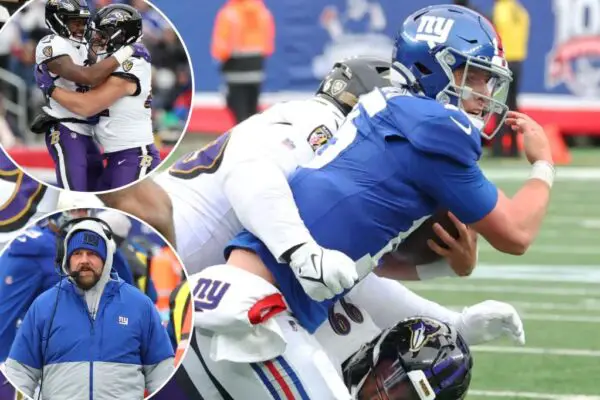 Ravens wallop Giants for ninth-straight loss in sad season